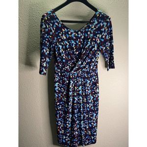 Yumi Abstract Design with Ruching Blue Dress Sz S
